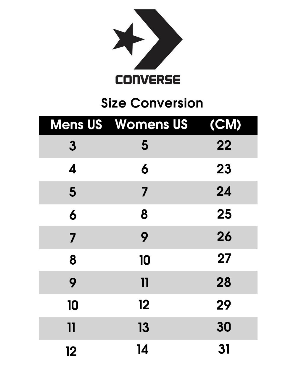 Converse Eu Size Chart   Converse Unisex Size Conversion 