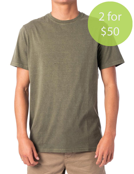 2FOR50 PLAIN WASH TEE - DARK OLIVE