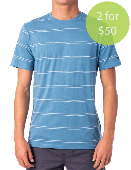 2FOR50 PLAIN STRIPE TEE - MID BLUE