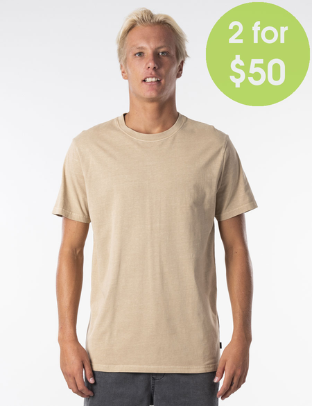 2FOR50 PLAIN WASH TEE - KHAKI