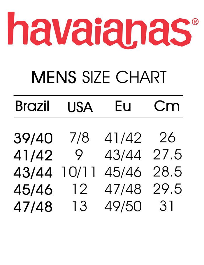 Havaianas mens sale size chart