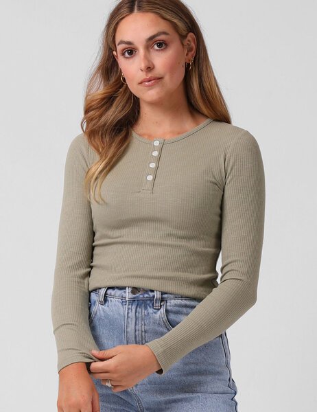 RIBBED LS HENLEY-womens-Backdoor Surf